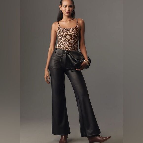 Anthropologie Maeve Flare leg Pants Faux Leather High-Waisted - Picture 2 of 12